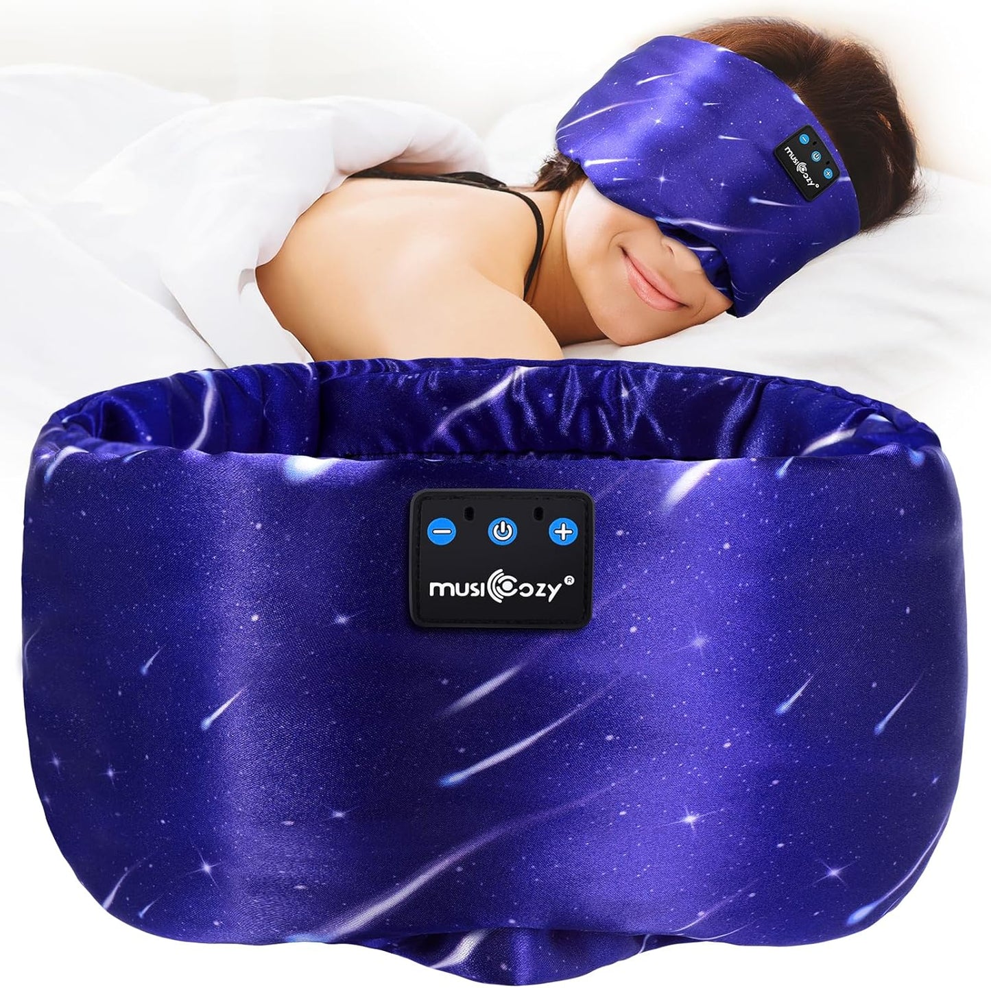 MUSICOZY Mulberry Silk Bluetooth Sleep Mask with HD Stereo Sound Wireless Sleep Headband Headphones for Side Sleepers Adjustable Size Total Light Blocking Perfect for Travel Relaxation Sleep