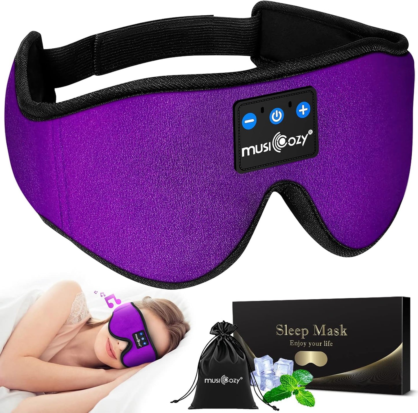 MUSICOZY Sleep Headphones Bluetooth Sleep Eye Mask for Sleeping Wireless Music Sleeping Headphones Headband Eye Mask Sleep Earbuds for Side Sleepers Men Women with Speakers Cool Tech Gadgets