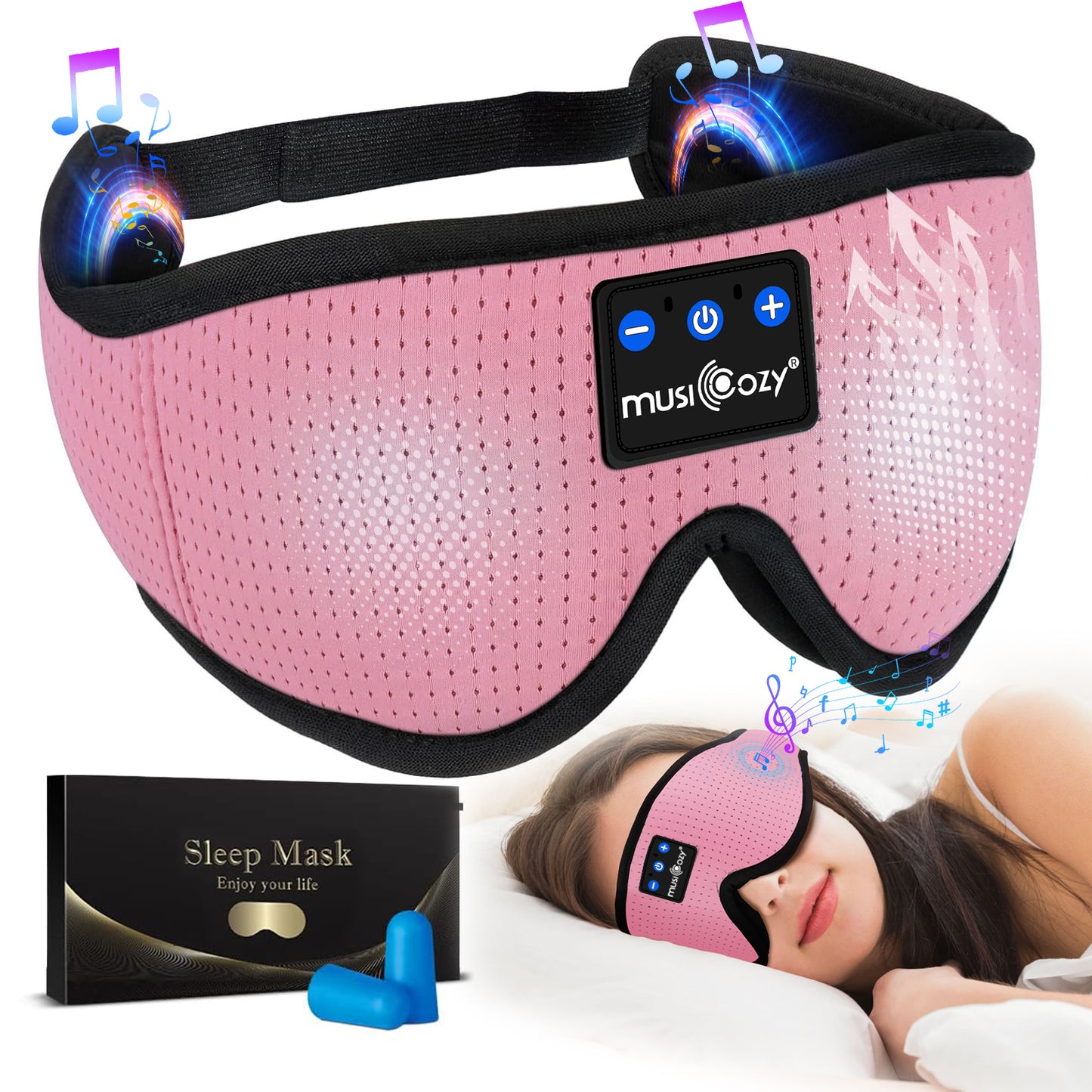 MUSICOZY Bluetooth 5.4 Sleep Headphones Mask – Noise-Cancelling Eye Mask with Ultra-Thin Stereo Speakers, Adjustable Ergonomic Design, for Side Sleepers, Travel, Office, Yoga, Gifts, Stress Relief