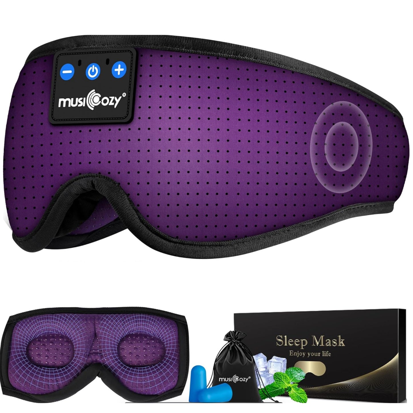 MUSICOZY Bluetooth 5.4 Sleep Headphones Mask – Noise-Cancelling Eye Mask with Ultra-Thin Stereo Speakers, Adjustable Ergonomic Design, for Side Sleepers, Travel, Office, Yoga, Gifts, Stress Relief