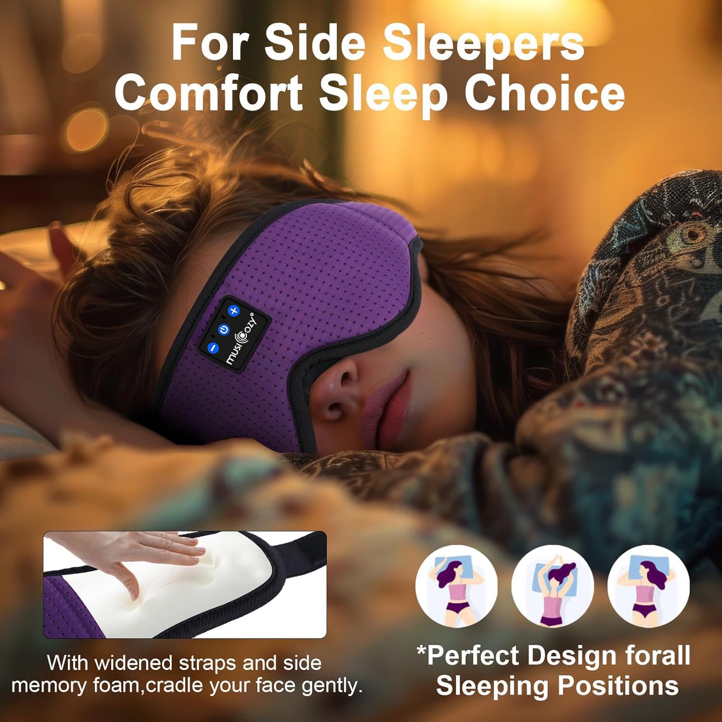 MUSICOZY Bluetooth 5.4 Sleep Headphones Mask – Noise-Cancelling Eye Mask with Ultra-Thin Stereo Speakers, Adjustable Ergonomic Design, for Side Sleepers, Travel, Office, Yoga, Gifts, Stress Relief