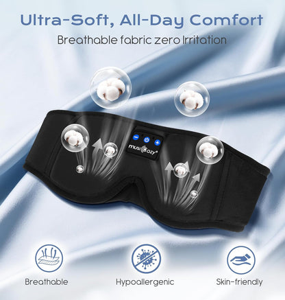 MUSICOZY Bluetooth 5.4 Sleep Headphones Mask – Noise-Cancelling Eye Mask with Ultra-Thin Stereo Speakers, Adjustable Ergonomic Design, for Side Sleepers, Travel, Office, Yoga, Gifts, Stress Relief