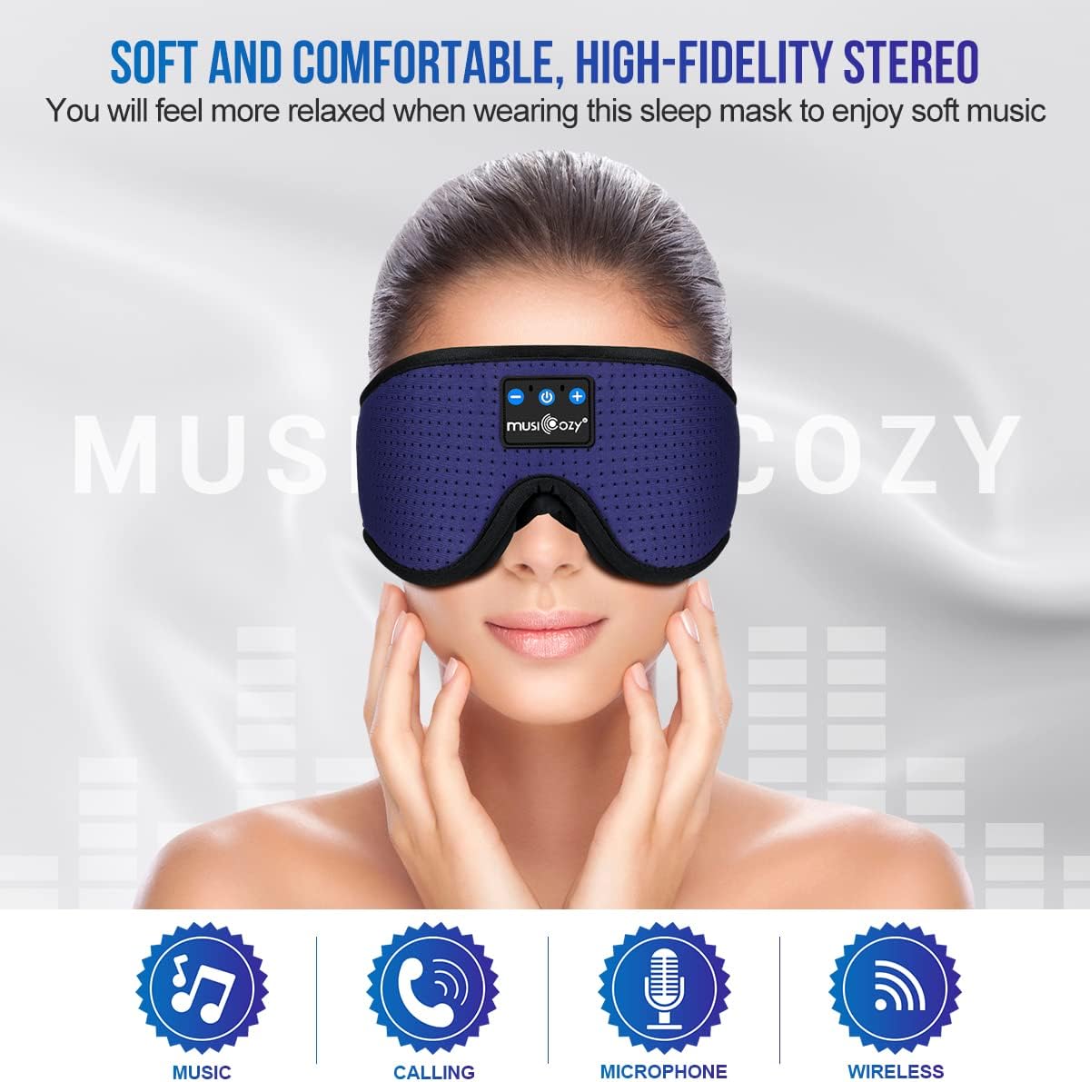 MUSICOZY 3D Bluetooth 5.2 Sleep Headphones, Breathable Wireless Music Eye Mask, Sleeping Headphones with Headband for Side Sleepers, Women, Men, Air Travel, Unique Tech Gifts
