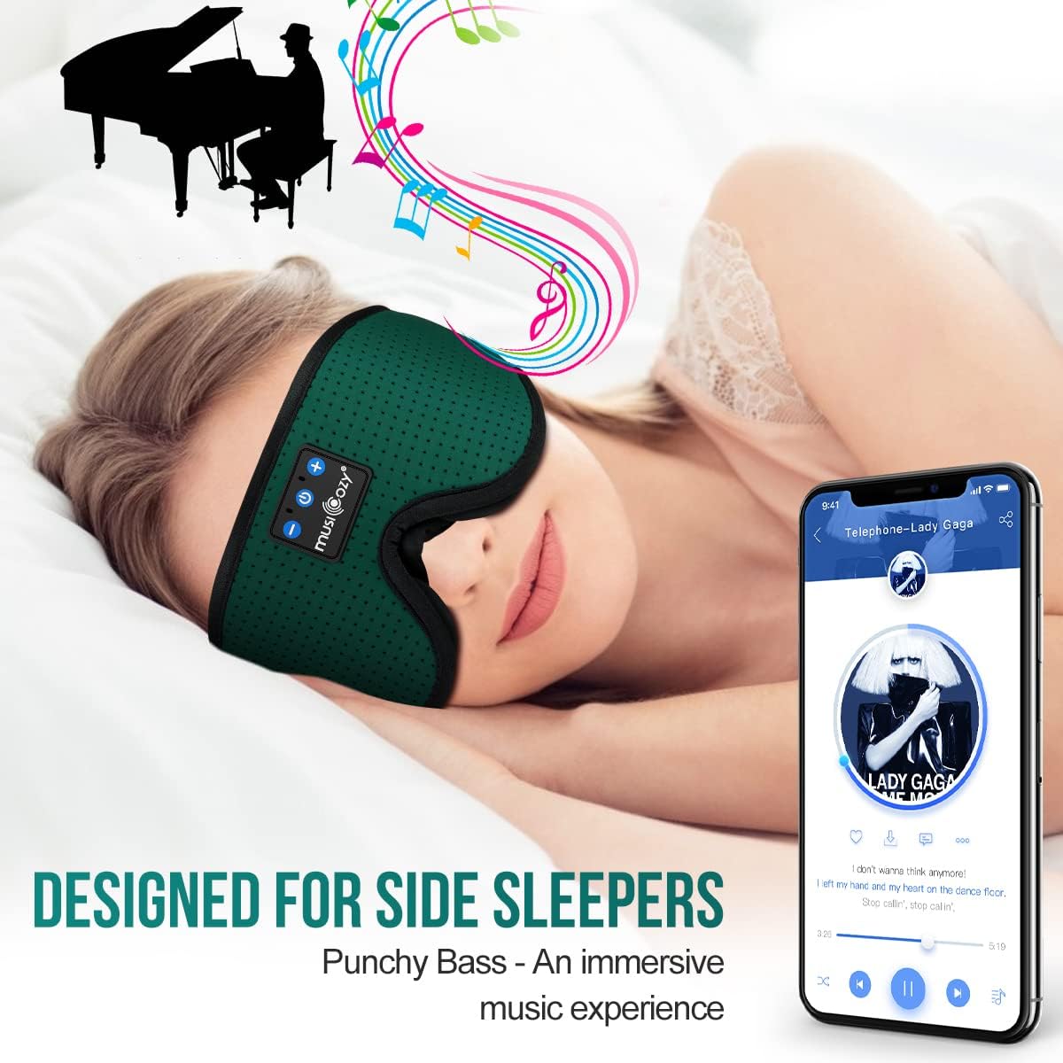 MUSICOZY Sleep Headphones Breathable Bluetooth Headband 3D Sleeping Headphones, Wireless Music Eye Mask Sleep Earbuds for Side Sleeper Women,Men Office Air Travel Cool Tech Gadgets Unique Gifts Green