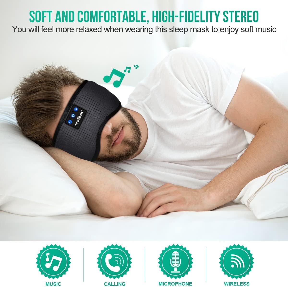 MUSICOZY Sleep Headphones Bluetooth 5.2 Breathable Sleeping Headphones Sleep Mask, Wireless Eye Mask Sleep Earbuds for Side Sleepers Men Women Office Travel Cool Tech Gadgets Gift