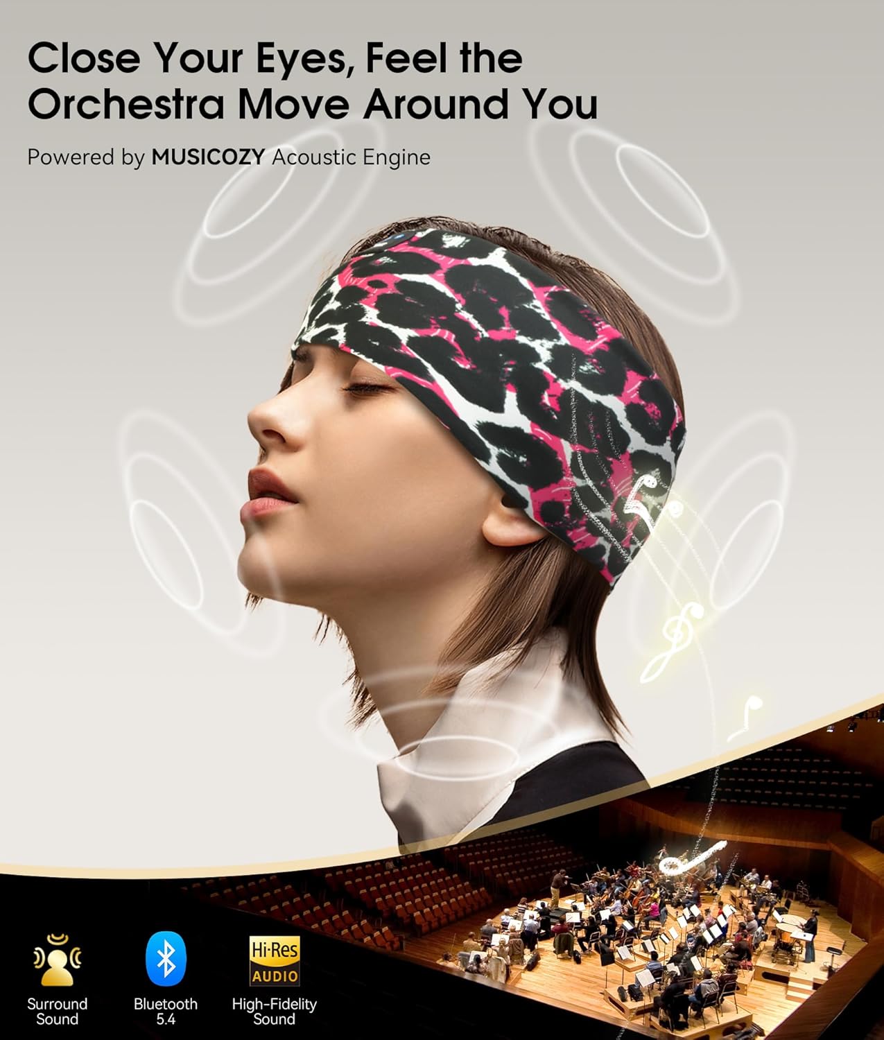 MUSICOZY Sleep Headphones Bluetooth 5.4 Headband, Wireless Earphones Music Sleep Earbuds Sleeping Eye Mask with HD Stereo Speakers for Workout Running Travel Yoga, Ideal Gifts for Women Men