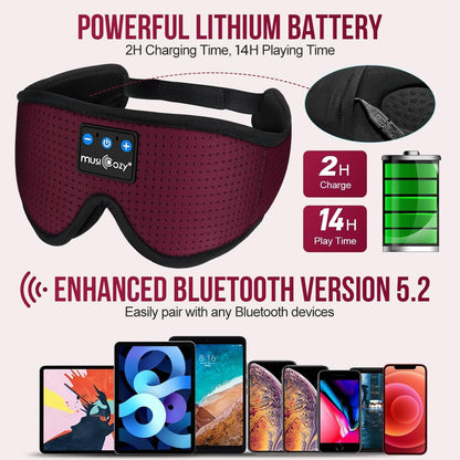 MUSICOZY Sleep Headphones Breathable Bluetooth 5.2 Headband 3D Sleeping Headphones, Wireless Music Eye Mask Sleep Earbuds for Side Sleepers Women Mom Cool Tech Gadgets Unique Gifts
