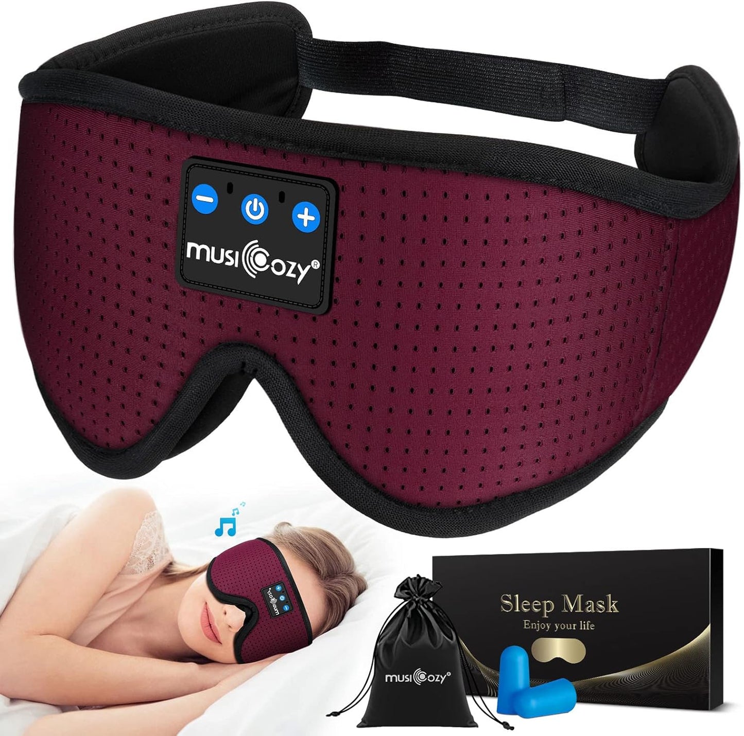 MUSICOZY Sleep Headphones Breathable Bluetooth 5.2 Headband 3D Sleeping Headphones, Wireless Music Eye Mask Sleep Earbuds for Side Sleepers Women Mom Cool Tech Gadgets Unique Gifts