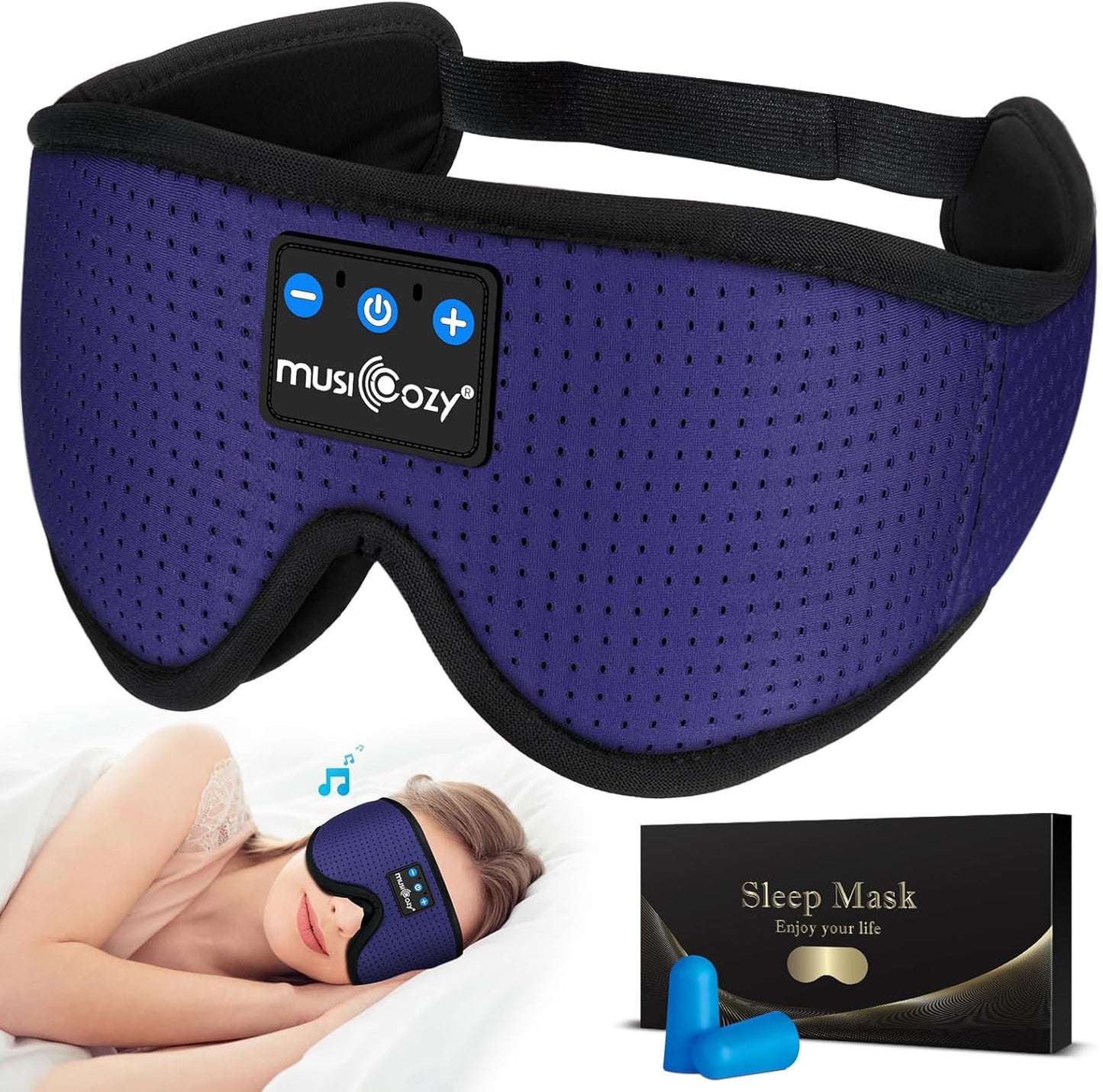 MUSICOZY Sleep Headphones Masks, Bluetooth Sleep Eye Mask for Sleeping for Side Sleepers, Sleeping Masks Headphones Wireless Music Mask Men Women with Speakers Cool Tech Gadgets Gifts(Purple)