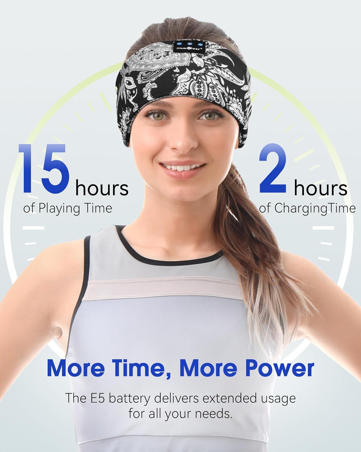 MUSICOZY Sleep Headphones Bluetooth Headband 5.4 Wireless Headband Headphones for Sleeping for Side Sleeper with Ultra-Thin HD Stero Speaker for Workout (Black & White)