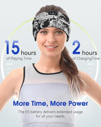 MUSICOZY Sleep Headphones Bluetooth Headband 5.4 Wireless Headband Headphones for Sleeping for Side Sleeper with Ultra-Thin HD Stero Speaker for Workout (Black & White)