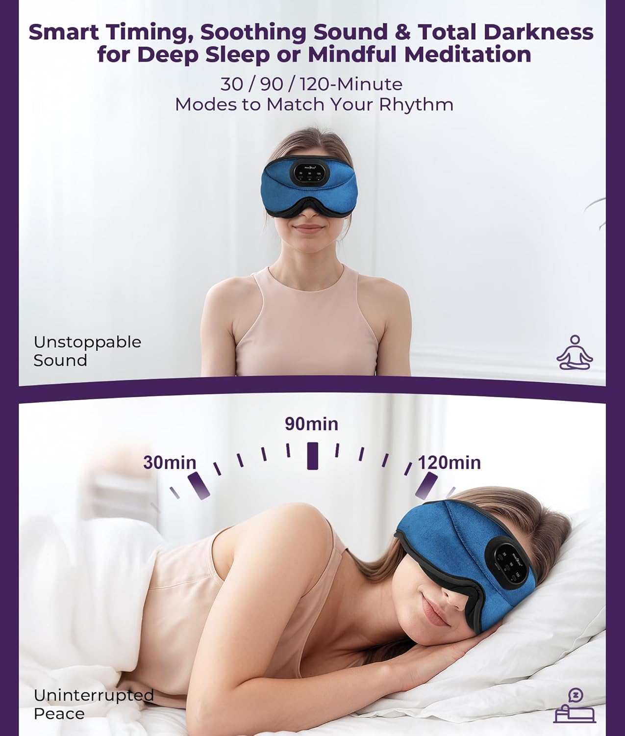MUSICOZY 3D Bluetooth Sleep Mask with Headphones and Timer Wireless Sleep Headphones for Side Sleepers Eye Mask with Bluetooth Headphone Unique Gifts for Men Women Black