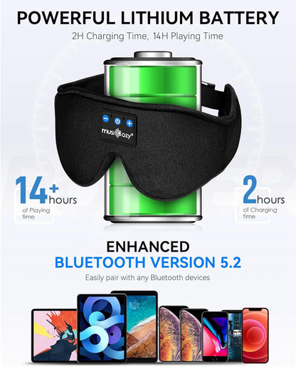 MUSICOZY 3D Bluetooth Sleep Mask with Headphones, Wireless Music Sleep Headband Eye Mask for Side Sleepers, Men, Women, and Mom, Ideal for Sleeping, Travel, Meditation, Cool Tech Gifts