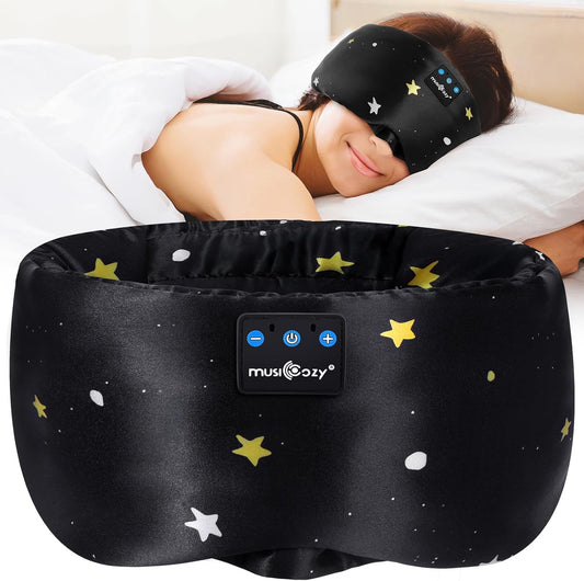 MUSICOZY Mulberry Silk Bluetooth Sleep Mask with HD Stereo Sound Wireless Sleep Headband Headphones for Side Sleepers Adjustable Size Total Light Blocking Perfect for Travel Relaxation Sleep