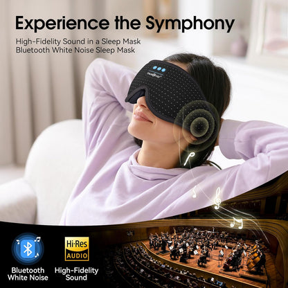 MUSICOZY White Noise Sleep Mask Headphones with 16 Soothing Sounds, Bluetooth Sleep Mask 3D Wireless Music Sleeping Headphones for Side Sleeper