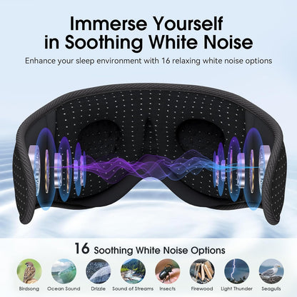 MUSICOZY White Noise Sleep Mask Headphones with 16 Soothing Sounds, Bluetooth Sleep Mask 3D Wireless Music Sleeping Headphones for Side Sleeper