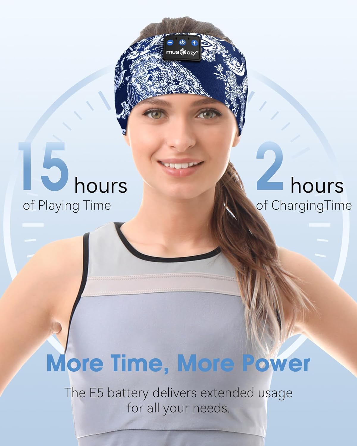 MUSICOZY Sleep Headphones Bluetooth Headband 5.4 Wireless Headband Headphones for Sleeping for Side Sleeper with Ultra-Thin HD Stero Speaker for Workout (Navy Blue)