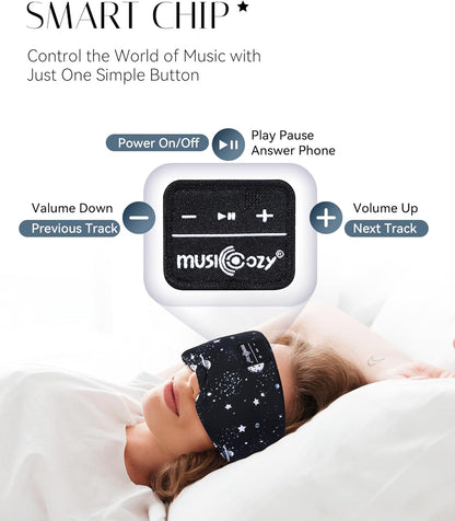 MUSICOZY Sleep Headphones Bluetooth Sleep Mask with Headphones Eye Mask Wireless Bluetooth 5.4 with Adjustable Headband Total Blackout for All Night Sleep, Travel & Nap