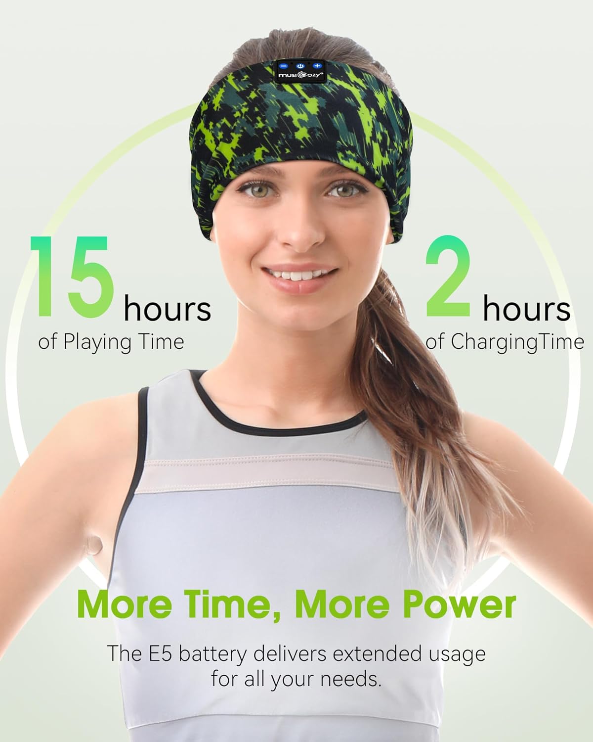 MUSICOZY Sleep Headphones Bluetooth Headband 5.4 Wireless Headband Headphones for Sleeping for Side Sleeper with Ultra-Thin HD Stero Speaker for Workout (Sketch Green)