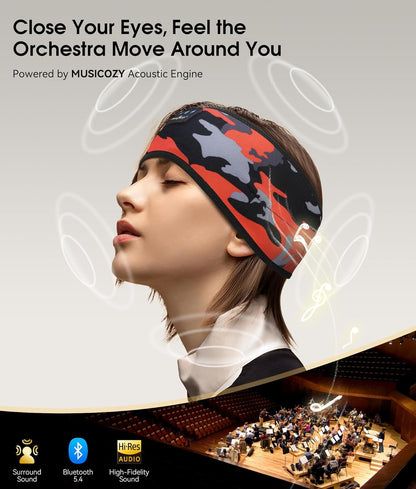 MUSICOZY Sleep Headphones Bluetooth 5.4 Headband, Wireless Earphones Music Sleep Earbuds Sleeping Eye Mask with HD Stereo Speakers for Workout Running Travel Yoga, Ideal Gifts for Women Men