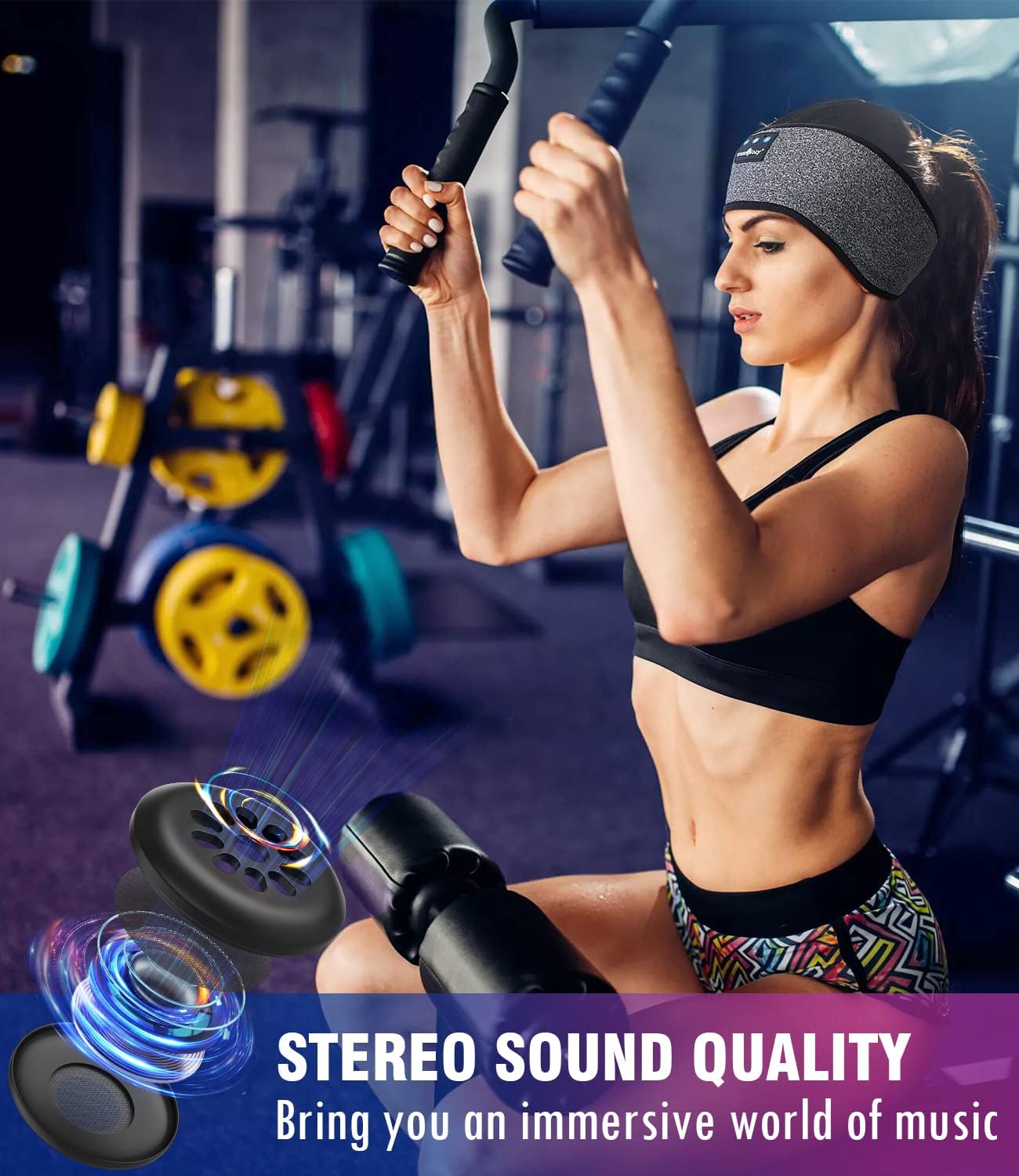 MUSICOZY Sleep Headphones Bluetooth 5.2 Headband, Wireless Earbuds HD Stereo Speakers, Sweatproof Design, Perfect for Sports, Workout, Yoga, Sleep Unique Gifts for Men, Women, Teens