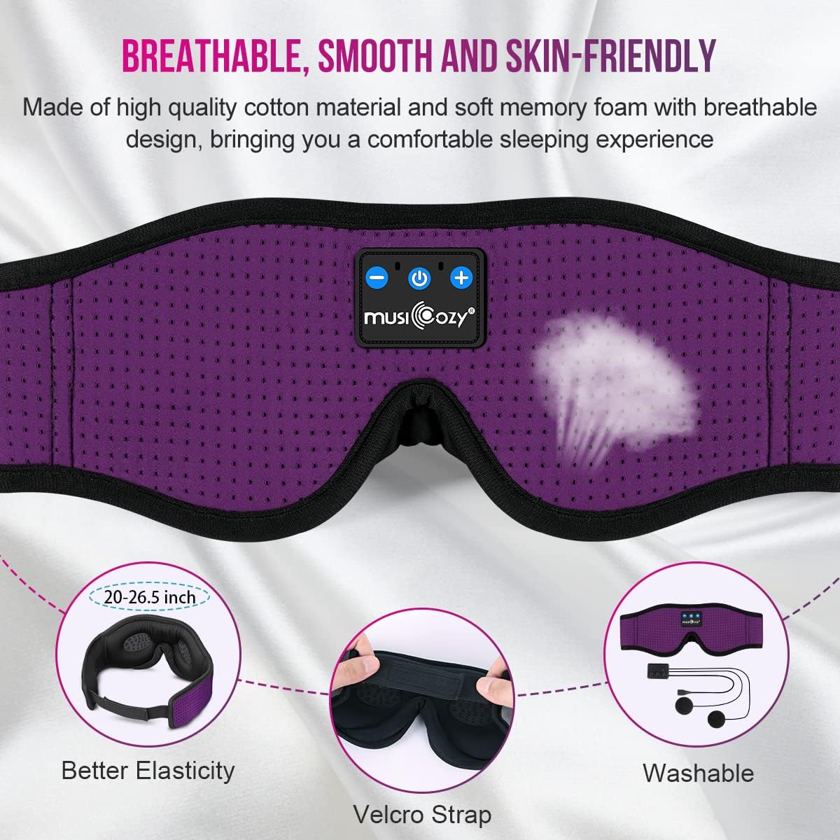 MUSICOZY 3D Bluetooth 5.4 Sleep Headphones, Breathable Wireless Music Eye Mask, Sleeping Headphones with Headband for Side Sleepers, Women, Men, Air Travel, Unique Tech Gifts