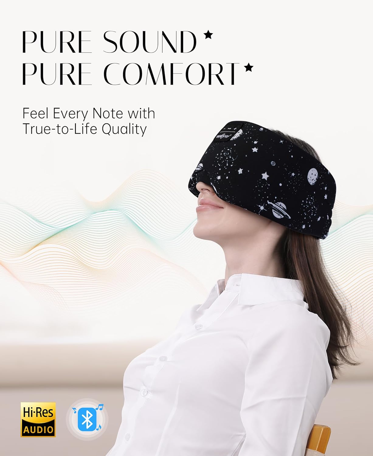 MUSICOZY Sleep Headphones Bluetooth Sleep Mask with Headphones Eye Mask Wireless Bluetooth 5.4 with Adjustable Headband Total Blackout for All Night Sleep, Travel & Nap