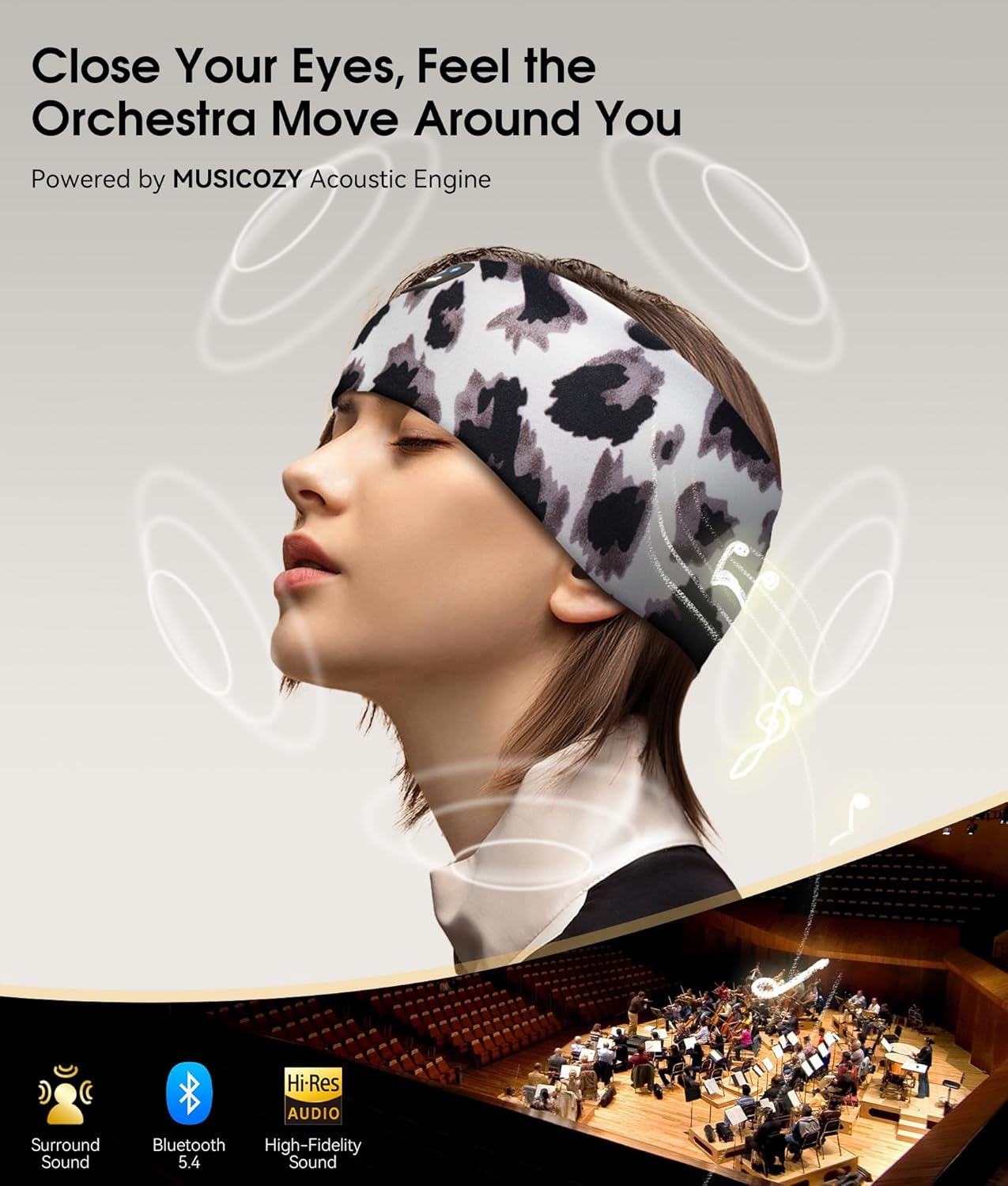 MUSICOZY Bluetooth 5.4 Sleep Headphones – 3-in-1 Headband with Eye Mask, Hidden Earbuds & Sweat-Wicking Design