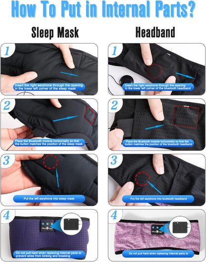 MUSICOZY Bluetooth 5.4 Module & Speakers for Sleep Headphones Eye Mask & Bluetooth Headband with Charging Cable