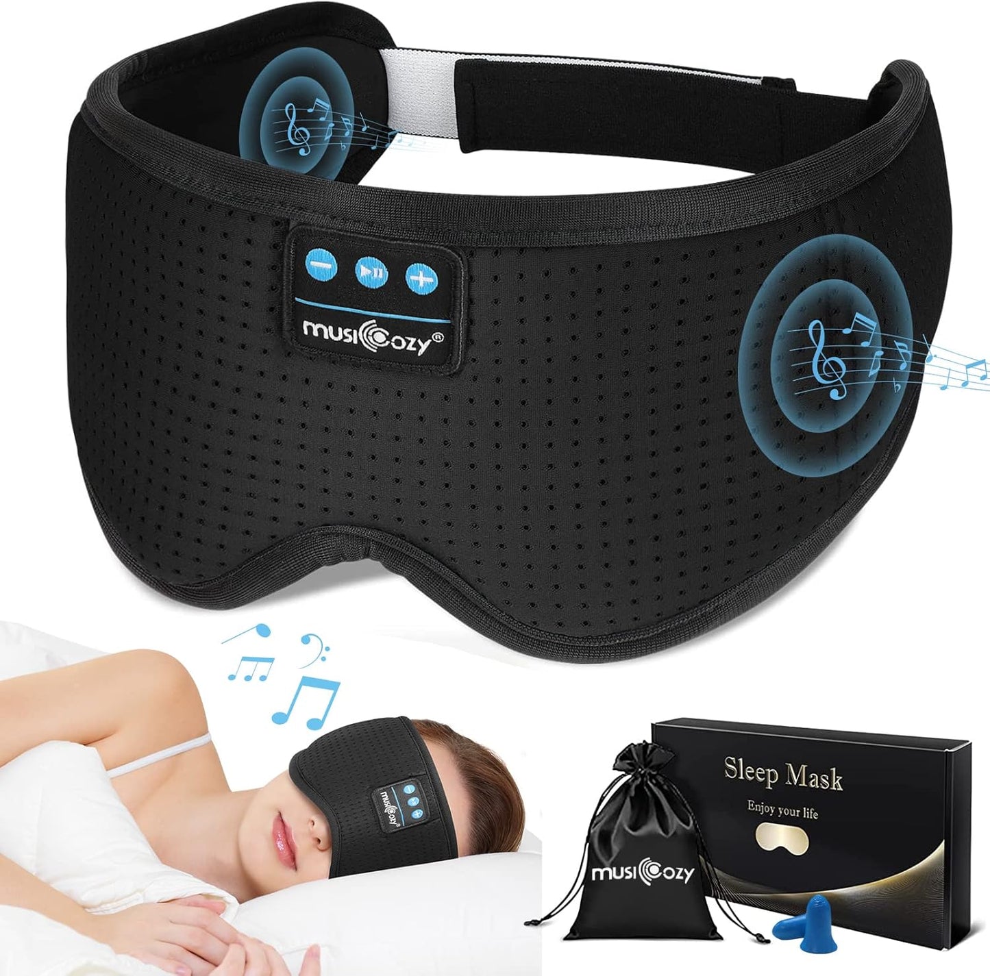 MUSICOZY Sleep Headphones Breathable Bluetooth Headband 3D Sleeping Headphones, Wireless Music Eye Mask Sleep Earbuds for Side Sleeper Women,Men Office Air Travel Cool Tech Gadgets Unique Gifts Green