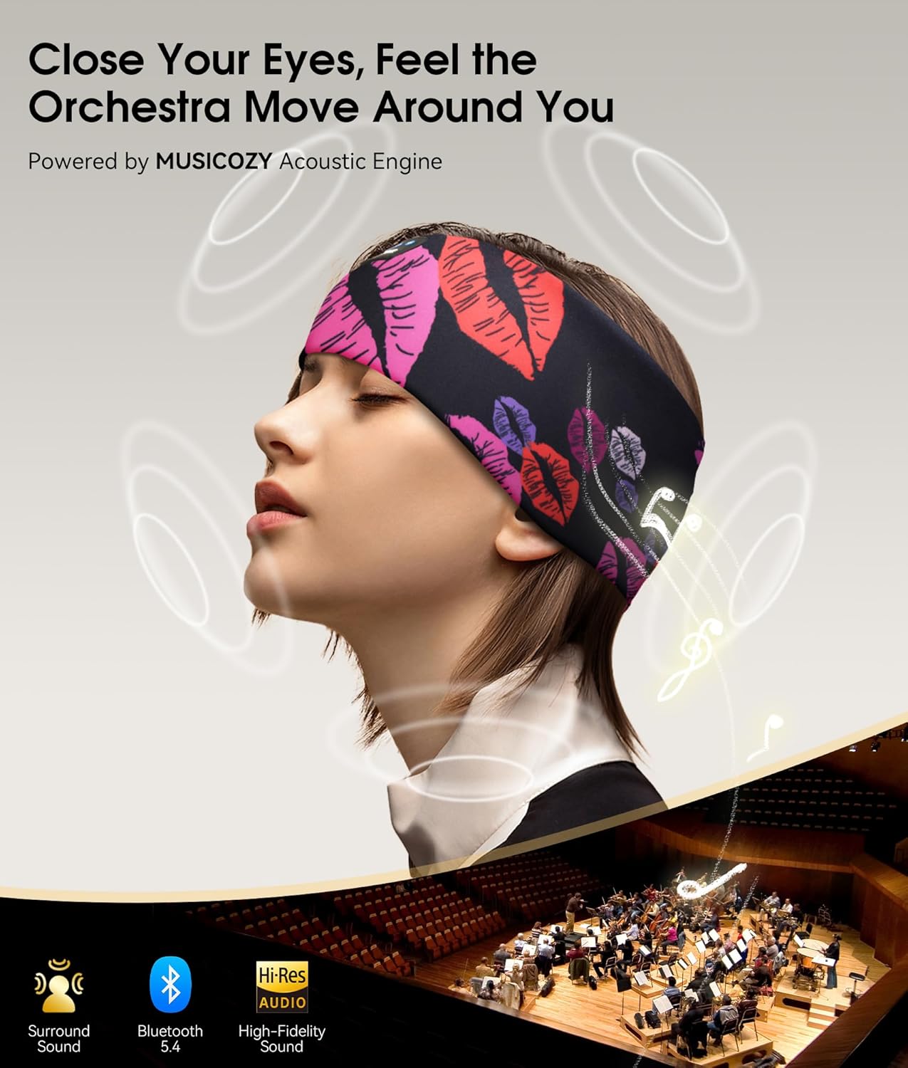 MUSICOZY Sleep Headphones Bluetooth 5.4 Headband, Wireless Earphones Music Sleep Earbuds Sleeping Eye Mask with HD Stereo Speakers for Workout Running Travel Yoga, Ideal Gifts for Women Men