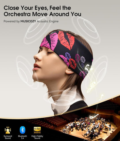 MUSICOZY Sleep Headphones Bluetooth 5.4 Headband, Wireless Earphones Music Sleep Earbuds Sleeping Eye Mask with HD Stereo Speakers for Workout Running Travel Yoga, Ideal Gifts for Women Men