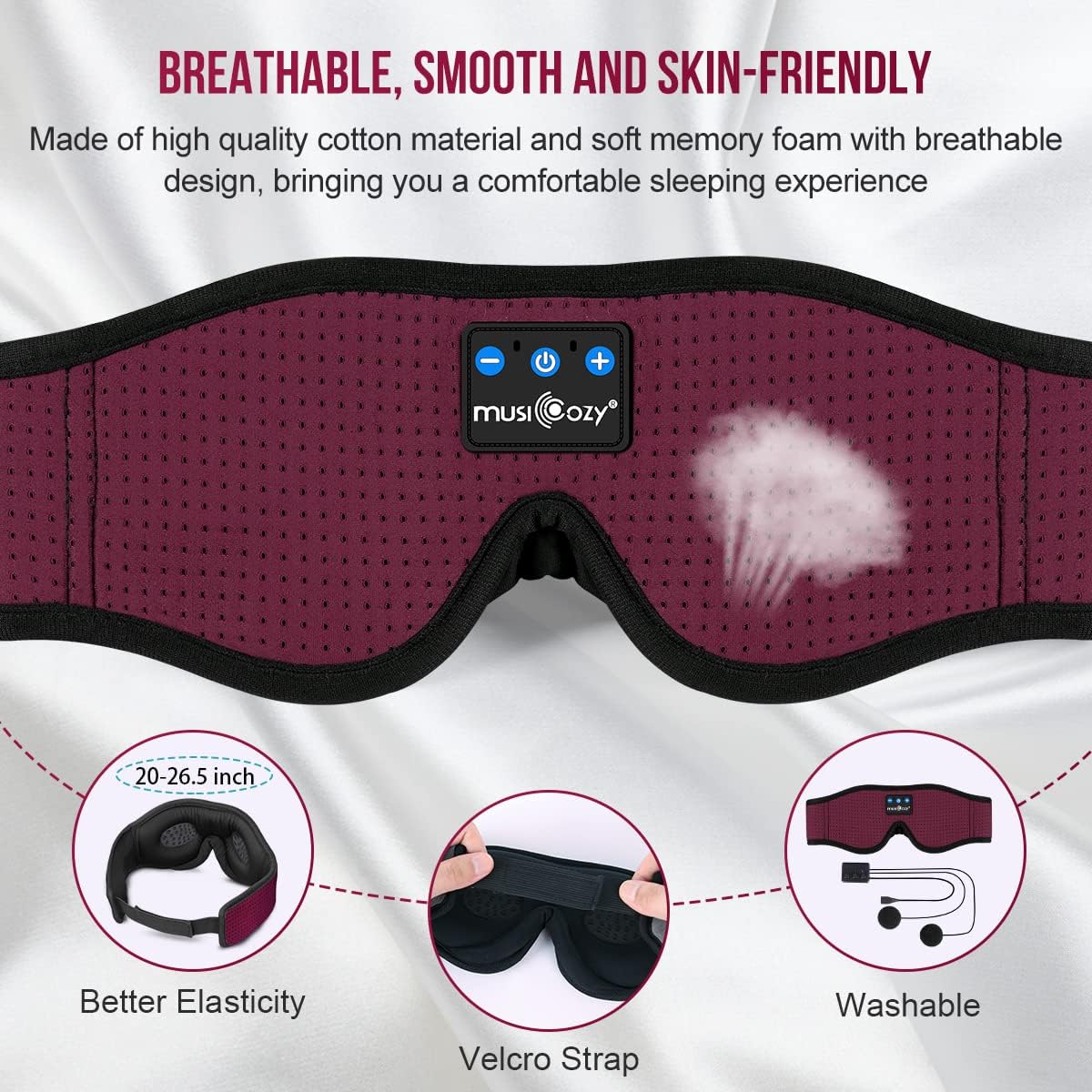 MUSICOZY Sleep Headphones Breathable Bluetooth 5.2 Headband 3D Sleeping Headphones, Wireless Music Eye Mask Sleep Earbuds for Side Sleepers Women Mom Cool Tech Gadgets Unique Gifts