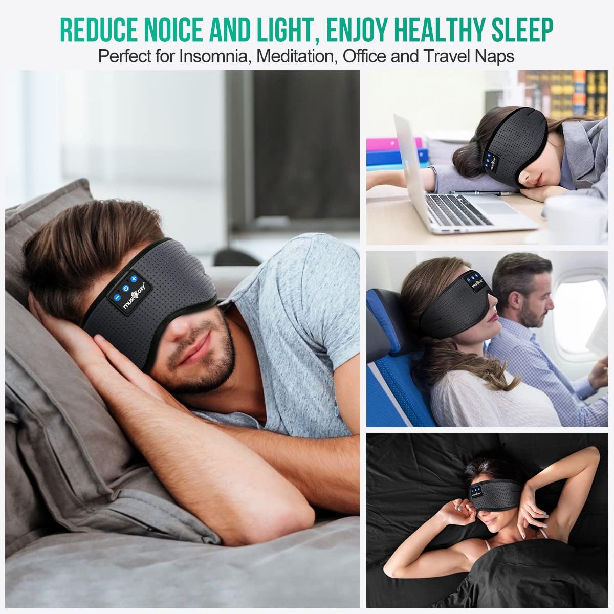 MUSICOZY Sleep Headphones Bluetooth 5.2 Breathable Sleeping Headphones Sleep Mask, Wireless Eye Mask Sleep Earbuds for Side Sleepers Men Women Office Travel Cool Tech Gadgets Gift