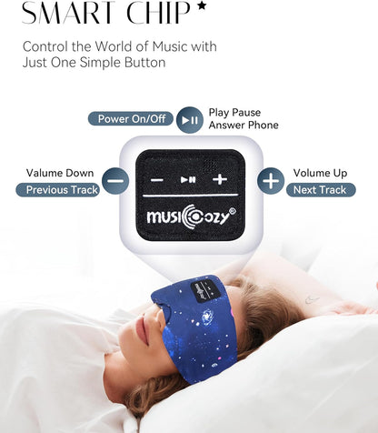 MUSICOZY Sleep Headphones Bluetooth Sleep Mask with Headphones Eye Mask Wireless Bluetooth 5.4 with Adjustable Headband Total Blackout for All Night Sleep, Travel & Nap