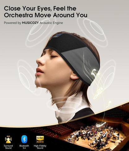 MUSICOZY Sleep Headphones Bluetooth 5.4 Headband, Wireless Earphones Music Sleep Earbuds Sleeping Eye Mask with HD Stereo Speakers for Workout Running Travel Yoga, Ideal Gifts for Women Men