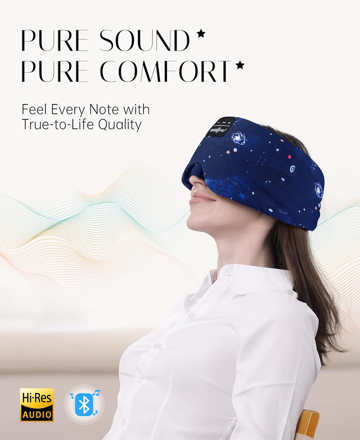 MUSICOZY Sleep Headphones Bluetooth Sleep Mask with Headphones Eye Mask Wireless Bluetooth 5.4 with Adjustable Headband Total Blackout for All Night Sleep, Travel & Nap