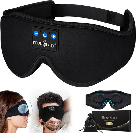 MUSICOZY Sleep Headphones, 3D Sleep Mask Bluetooth 5.2 Wireless Sleeping Headphones Earbuds Built-in HD Ultra Soft Thin Speakers Microphones for Men Women Cool Gadget Unique Gifts