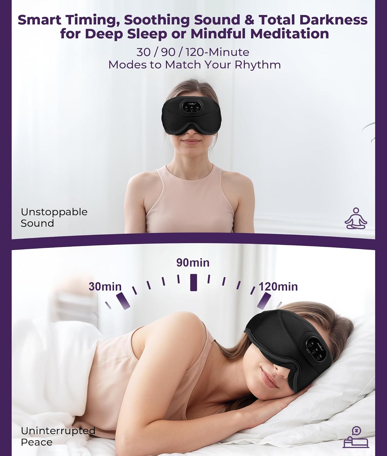 MUSICOZY 3D Bluetooth Sleep Mask with Headphones and Timer Wireless Sleep Headphones for Side Sleepers Eye Mask with Bluetooth Headphone Unique Gifts for Men Women Black