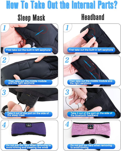 MUSICOZY Bluetooth 5.4 Module & Speakers for Sleep Headphones Eye Mask & Bluetooth Headband with Charging Cable