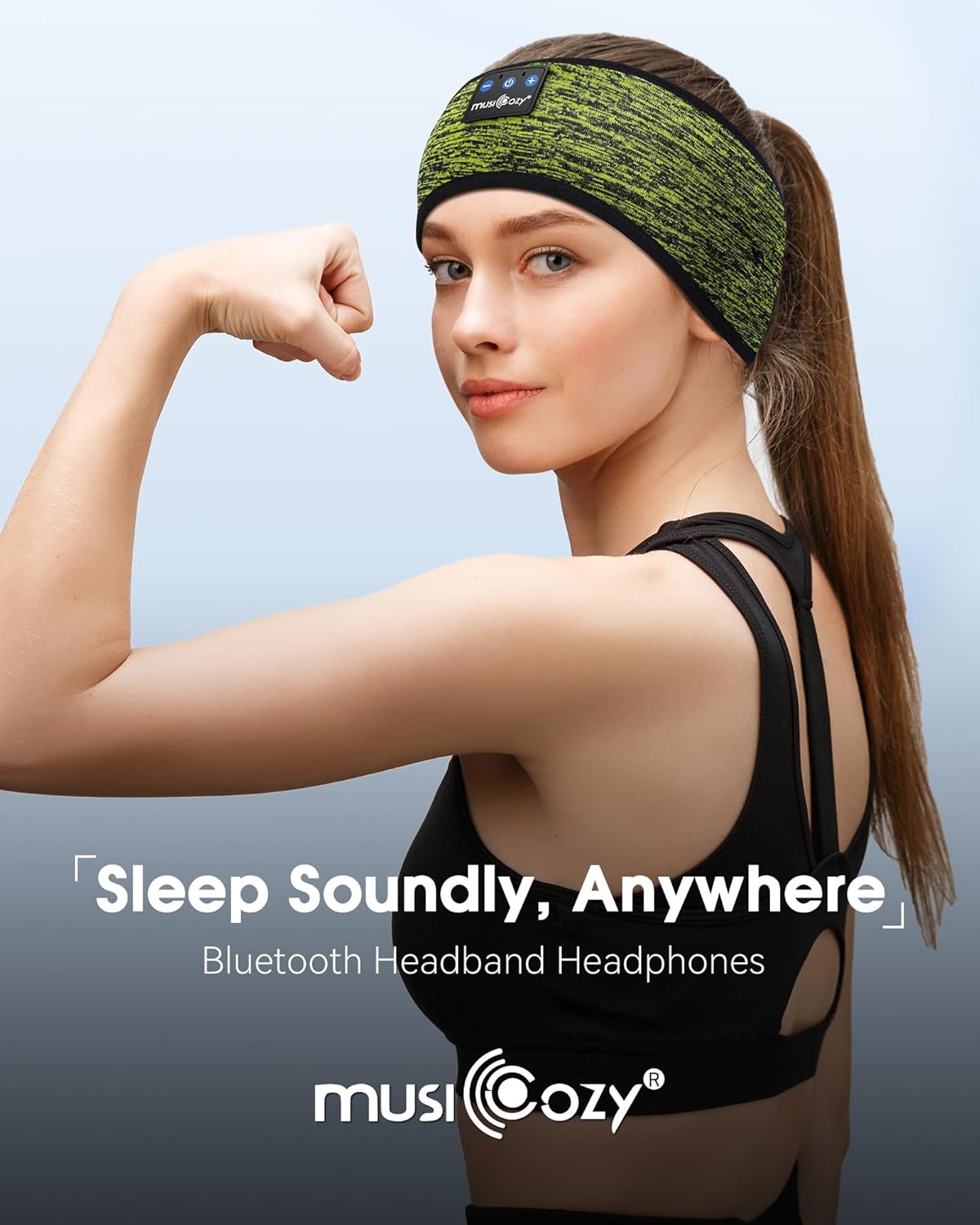 MUSICOZY Sleep Headphones Bluetooth Headband 5.4 Wireless Headband Headphones for Sleeping for Side Sleeper with Ultra-Thin HD Stero Speaker for Workout (Military Green)