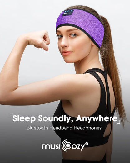 MUSICOZY Sleep Headphones Wireless, Bluetooth Headband Sports Sleeping Headphones Sleep Mask Earbuds Breathable Music Headband with Bluetooth 5.4, Perfect for Workout Running, Grape Purple