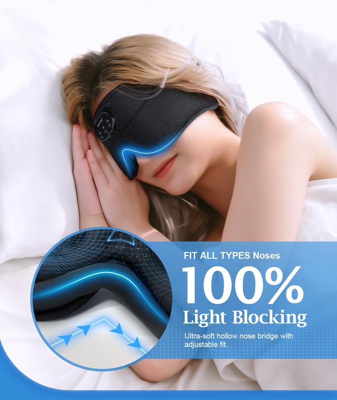Premium Music White Noise Sleep Headphones 3D Sleep Eye Mask | Best for Sleepers Audio Earbud Birthday Christmas Tablet Wireless Headset Electronic