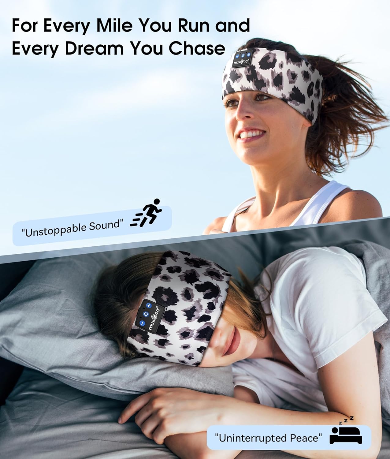 MUSICOZY Bluetooth 5.4 Sleep Headphones – 3-in-1 Headband with Eye Mask, Hidden Earbuds & Sweat-Wicking Design