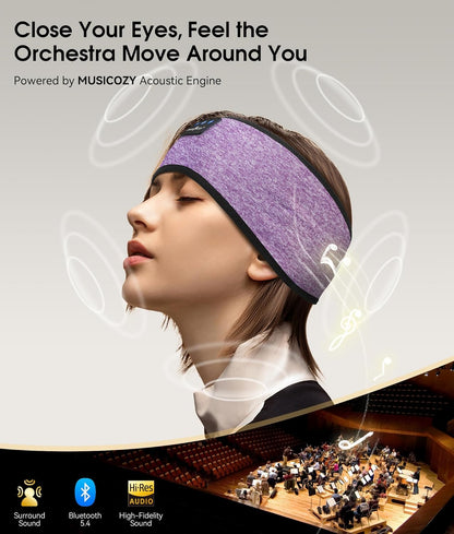 MUSICOZY Sleep Headphones Bluetooth 5.4 Headband, Wireless Earphones Music Sleep Earbuds Sleeping Eye Mask with HD Stereo Speakers for Workout Running Travel Yoga, Ideal Gifts for Women Men