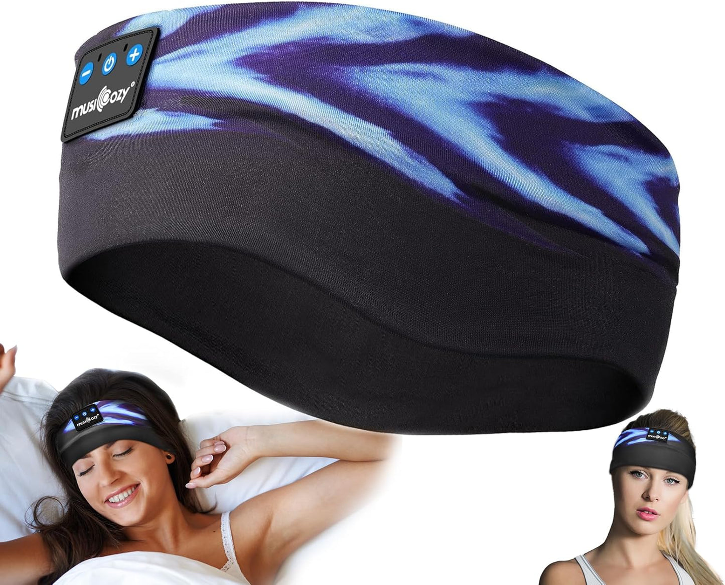 MUSICOZY Sleep Headphones Bluetooth Headband 5.4 Wireless Headband Headphones for Sleeping for Side Sleeper with Ultra-Thin HD Stero Speaker for Workout (Navy Blue)
