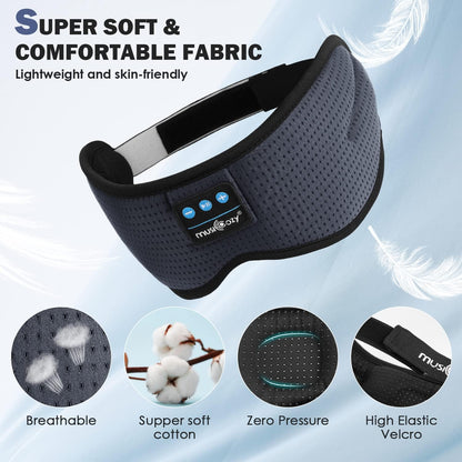 MUSICOZY White Noise Bluetooth Sleep Mask with 8 Soothing Sounds & 3D Wireless Sleep Headphones, Bluetooth Sleeping Headphones for Yoga Travel Office Relaxation Tech Gadgets Gifts, Light Gray