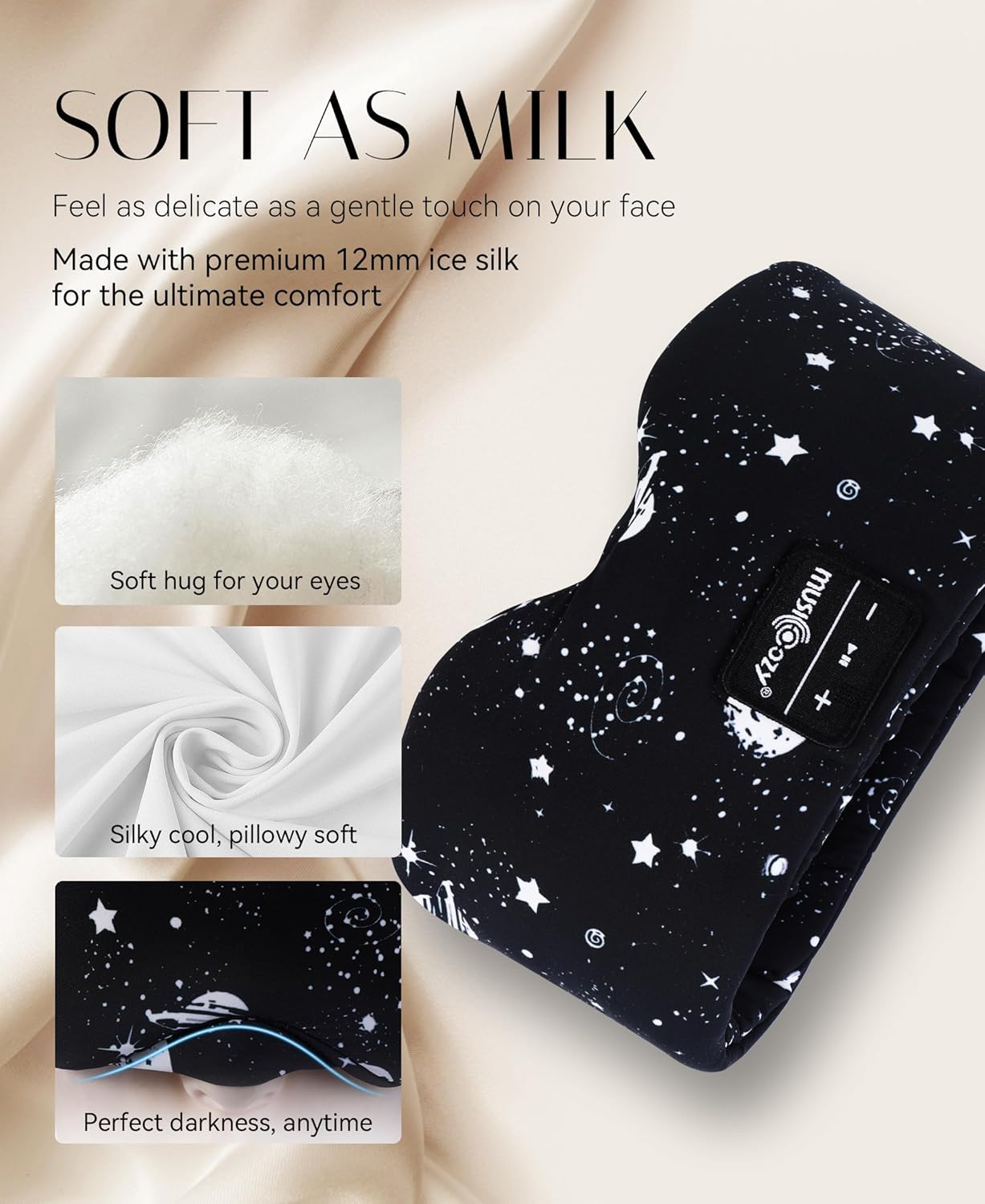 MUSICOZY Sleep Headphones Bluetooth Sleep Mask with Headphones Eye Mask Wireless Bluetooth 5.4 with Adjustable Headband Total Blackout for All Night Sleep, Travel & Nap