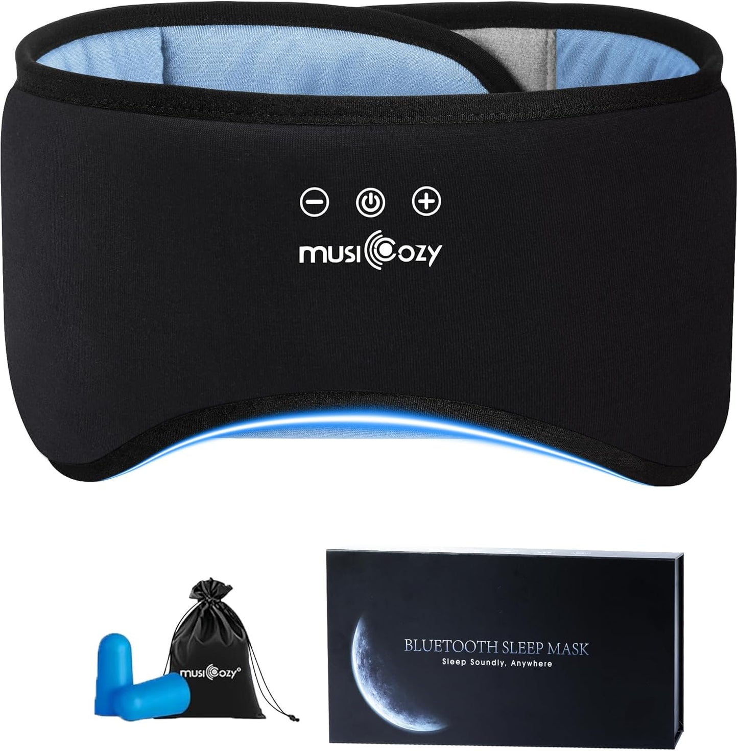 MUSICOZY Sleep Headphones Eye Mask Bluetooth 5.4 Bamboo Cotton Full Coverage Headphones Headband for Side Sleepers Wireless Earphones with Speaker Sleep Music Earbuds for Men Women (Classic Black)