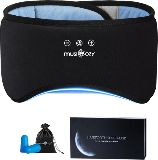 MUSICOZY Sleep Headphones Eye Mask Bluetooth 5.4 Bamboo Cotton Full Coverage Headphones Headband for Side Sleepers Wireless Earphones with Speaker Sleep Music Earbuds for Men Women (Classic Black)